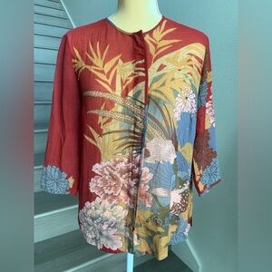 Citron Santa Monica Red Floral Women's Silk Blouse
